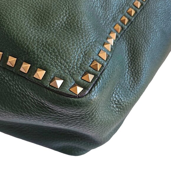 VALENTINO GREEN/BLACK REVERSIBLE ROCKSTUD LEATHER TOTE - Picture 7 of 16